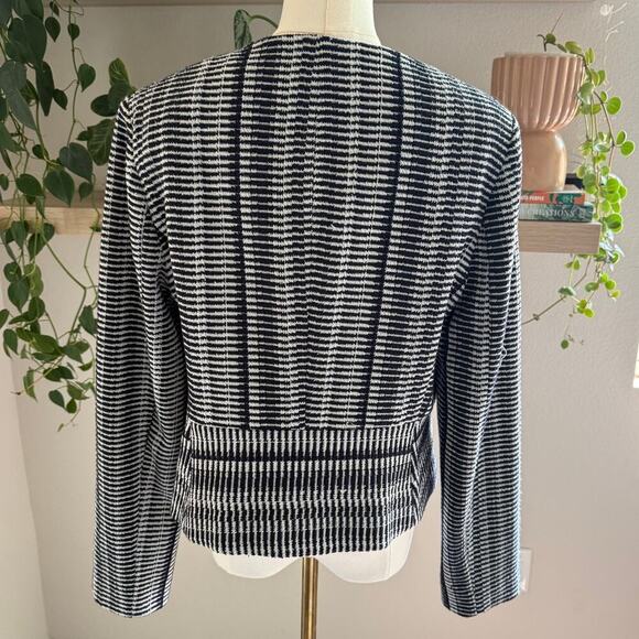 DKNY Black White Striped Front Zip Jacket Size 12 Preppy Workwear Classic - Picture 2 of 9